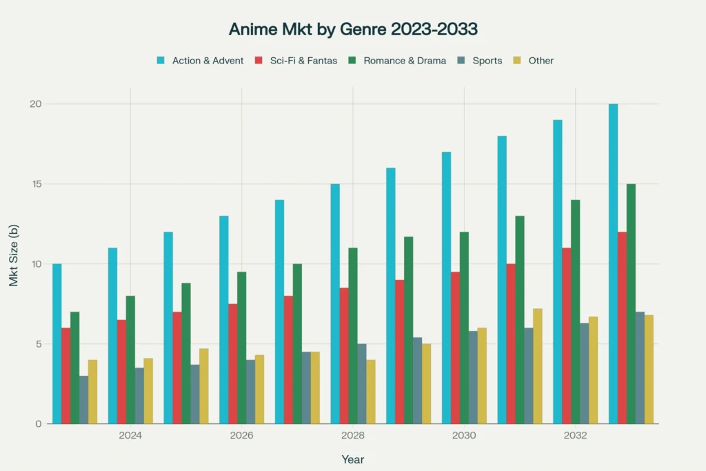 anime Malayalam Global Anime Market Size by Genre (2023-2033) in USD Billion with CAGR and Forecast