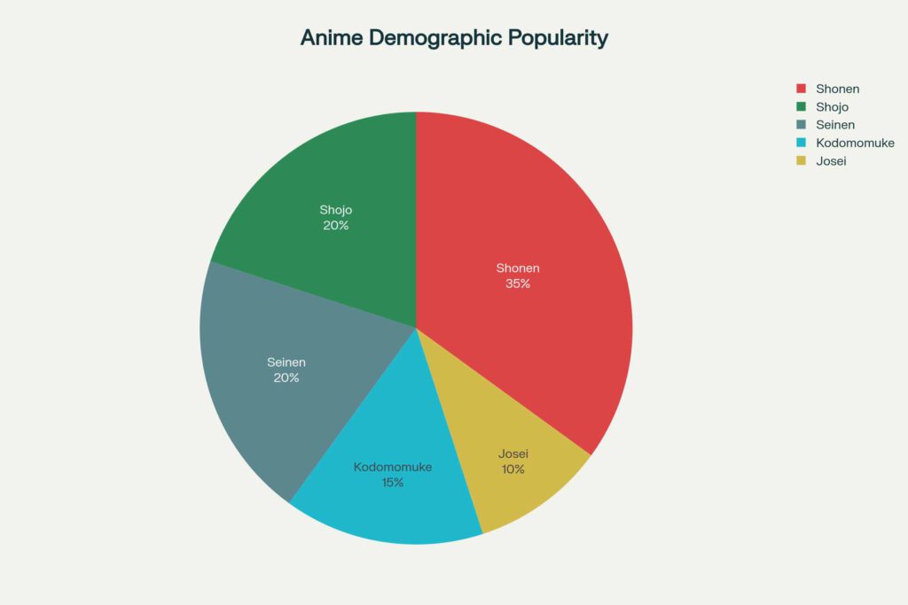 anime malayalam Popularity chart of anime demographic categories showing estimated viewer interest distribution