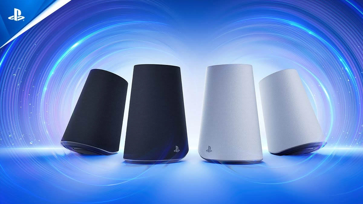 Sony PULSE Elevate Wireless Speakers in black and white colors with charging base for gaming